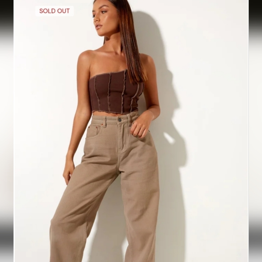 Motel Rocks Rara Crop Top In Rib Deep Mahogany With Brown Stitching Size M NWT - Picture 3 of 7